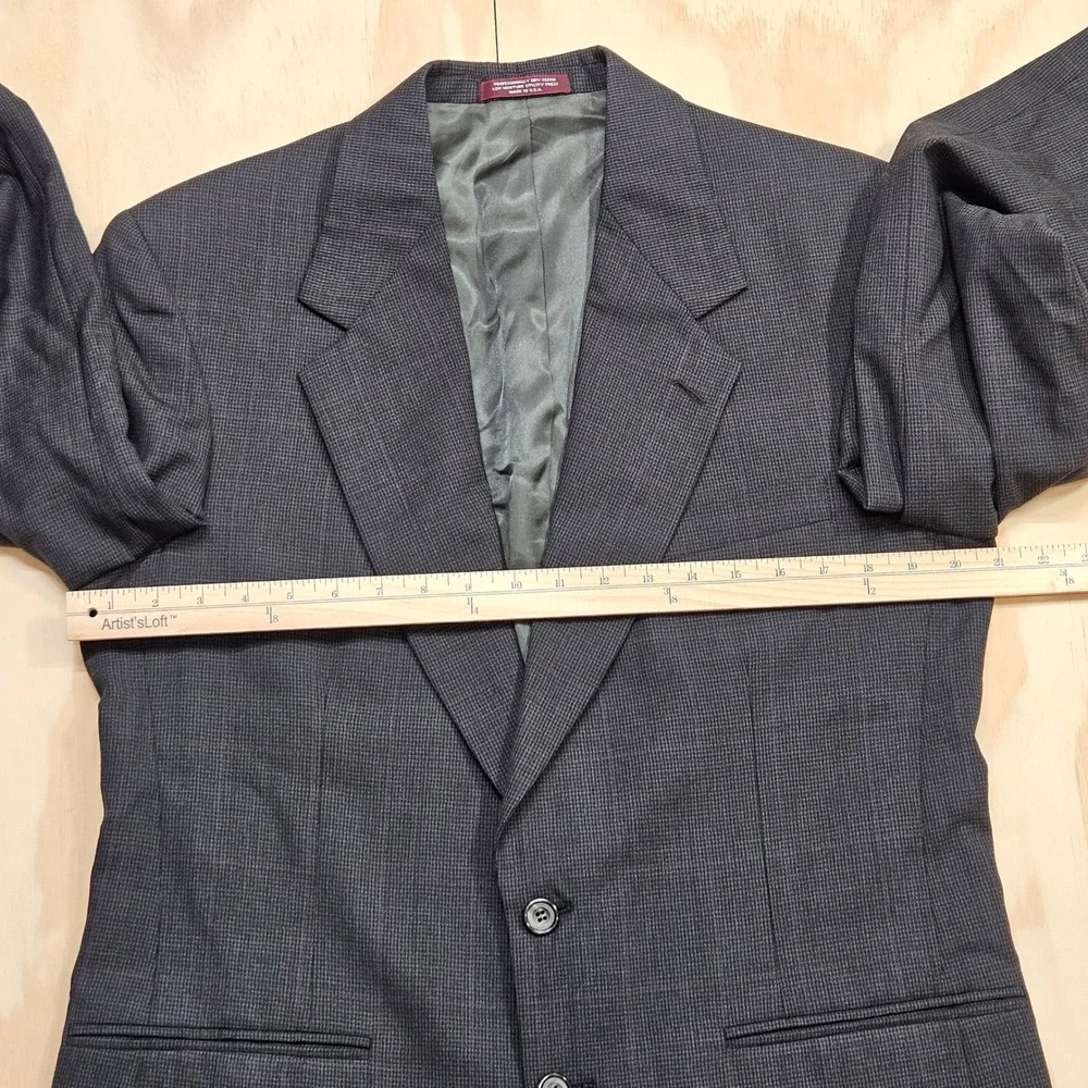 Evan-Picone Vintage 100% Pure Wool Blazer Grey Micro Check Union Made USA 42R